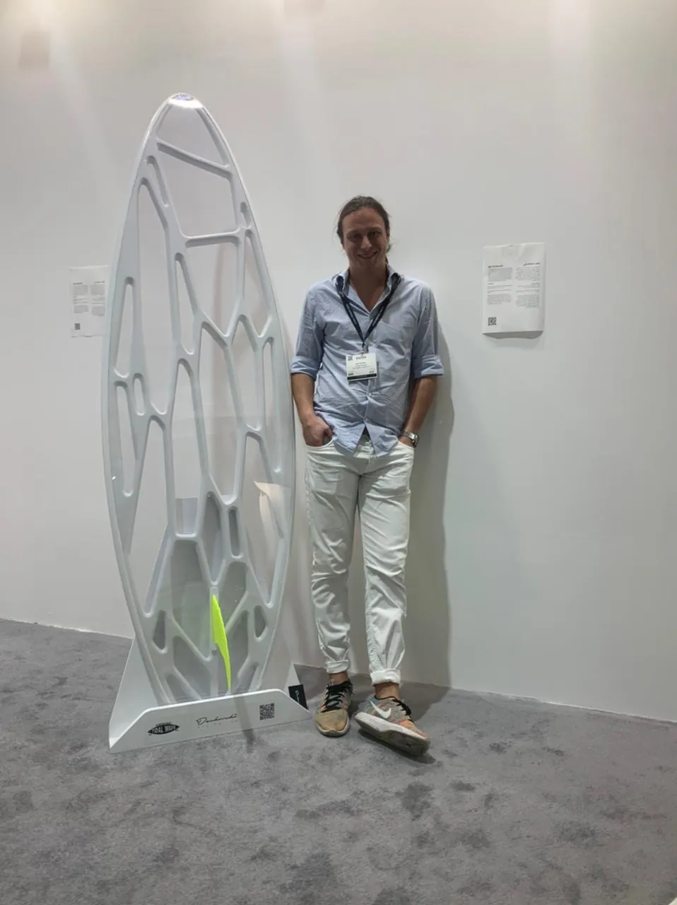 Igor with the Tidal Wave surfboard at Downtown Design, Dubai