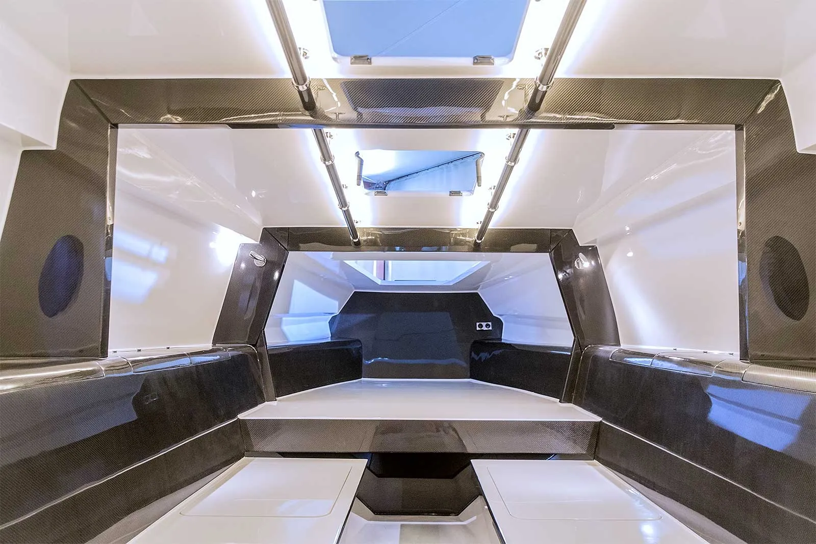 Cabin interior looking aft through the carbon roof