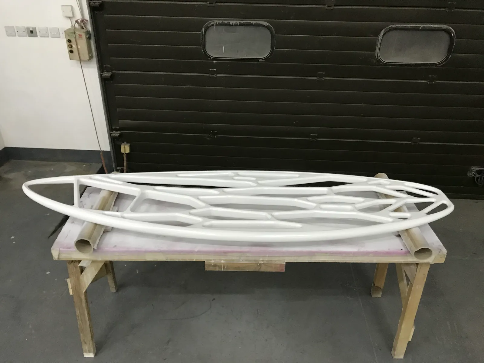 The finished frame in the workshop